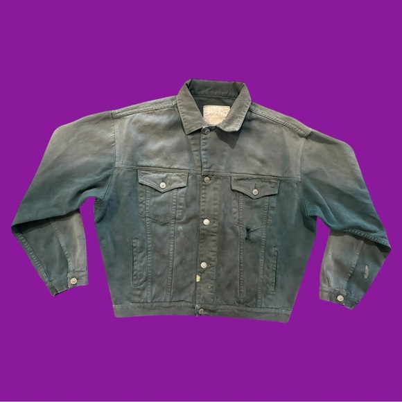 90s Olive Green Distressed Jean Jacket - Picture 4 of 4